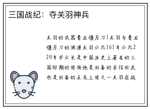三国战纪：夺关羽神兵