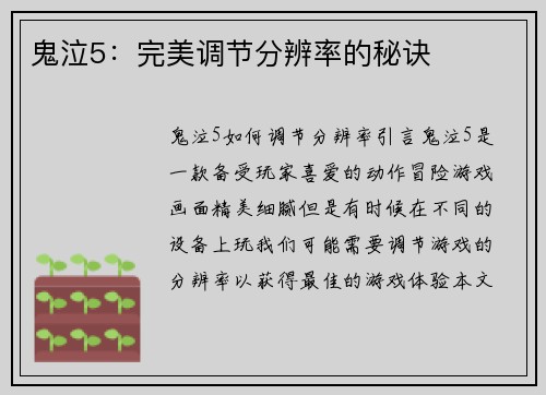 鬼泣5：完美调节分辨率的秘诀